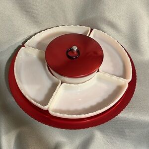 Elegant Red and White Vintage Aluminum Lazy Susan